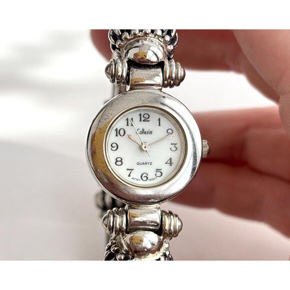Collezier Cuff Bracelet Silver Toned Ladies Vintage Wristwatch - 22mm - WORKS! - Picture 1 of 11